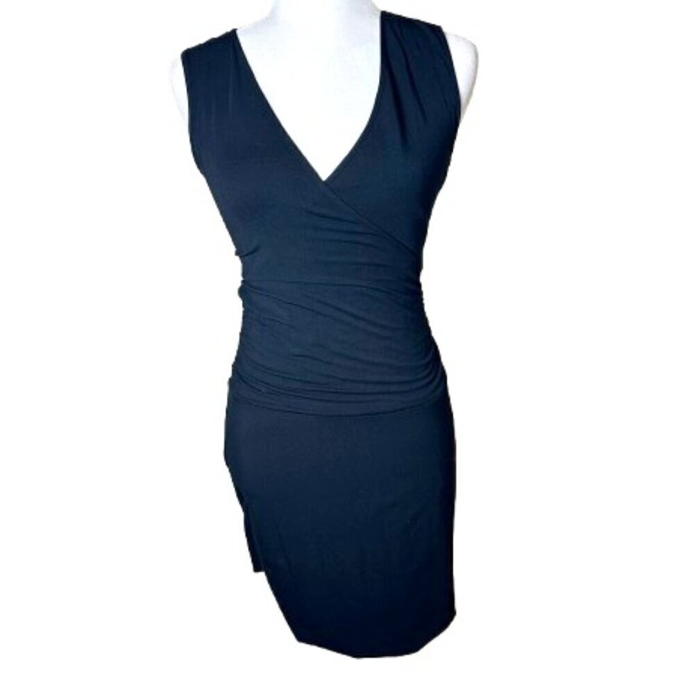 TART Black Knit Wrap Front Ruched Body Con Mini Dress Size XS
